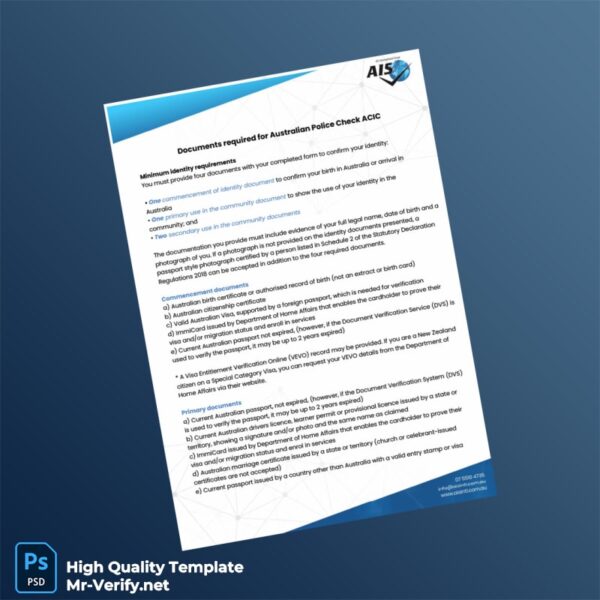 Australia Editable Identity Document Template in Word and PDF formats 2 page