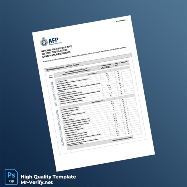 Australia Editable National Police Check NPC 100 Point Checklist For Identification Documents Template in Word and PDF formats
