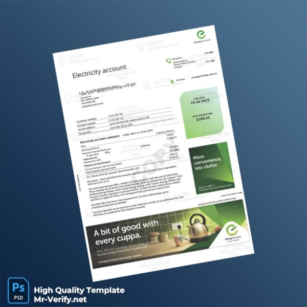 Australia EnergyAustralia Editable Electricity Bill Template in Word and PDF formats