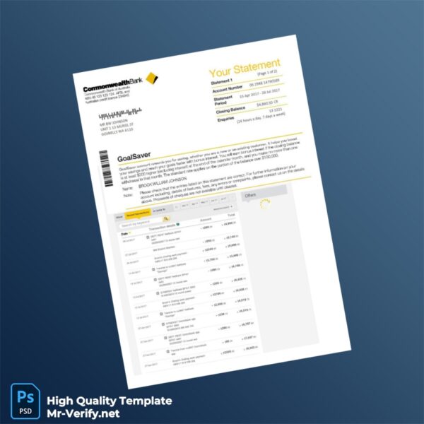 Australia GoalSaver Bank Statement Template in Word and PDF formats 2 page Australia GoalSaver Bank Statement Template in Word and PDF formats 2 page