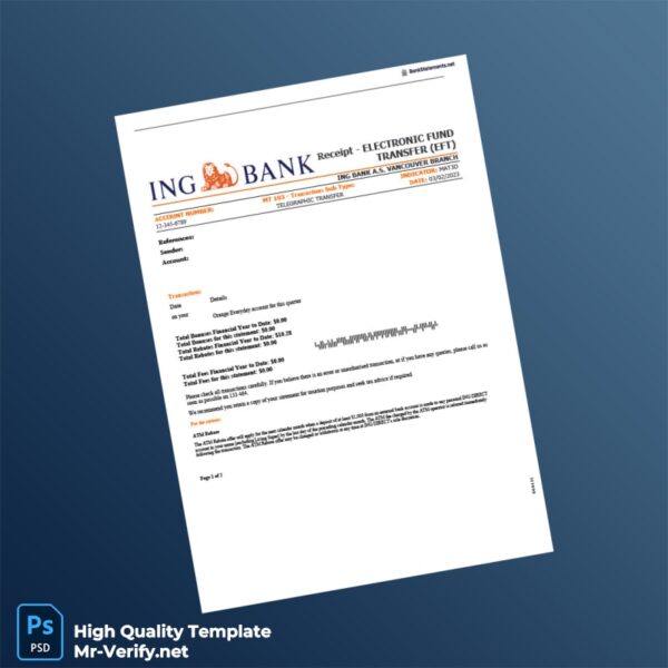 Australia ING Bank Receipt Template in Word and PDF formats 3 page Australia ING Bank Receipt Template in Word and PDF formats 3 page