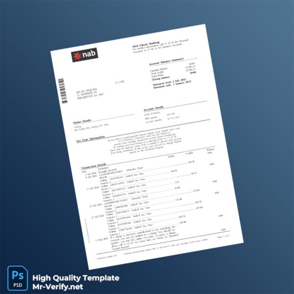 Australia NAB Bank Statement Template in Word and PDF formats 5 page Australia NAB Bank Statement Template in Word and PDF formats 5 page