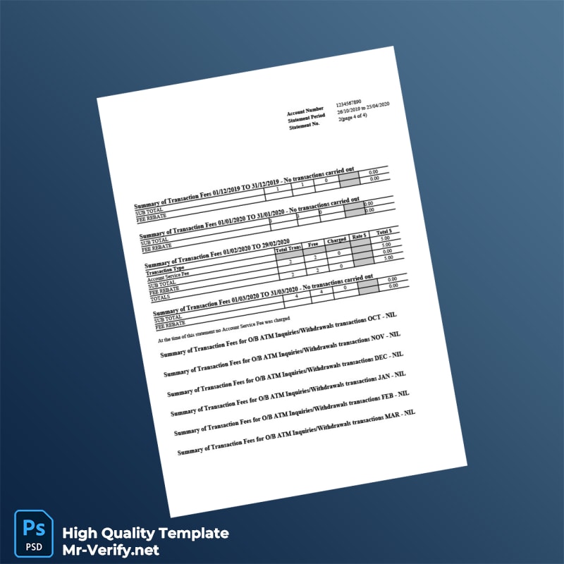 Australia St George Bank Statement Template in Word and PDF formats 5 page Australia St George Bank Statement Template in Word and PDF formats 5 page