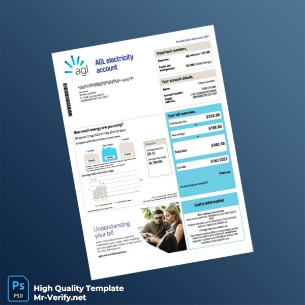 Australia United Energy Editable Electricity Bill Template in Word and PDF formats 2 page