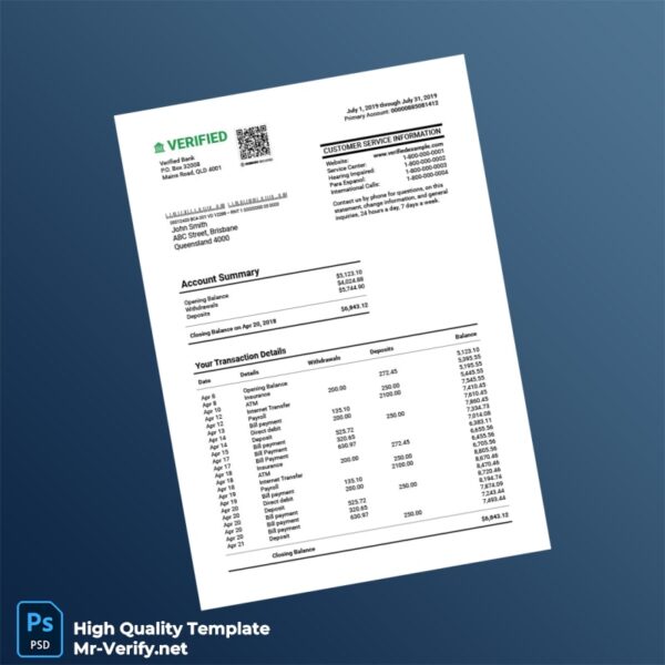 Australia Verified Bank Bank Statement Template in Word and PDF formats