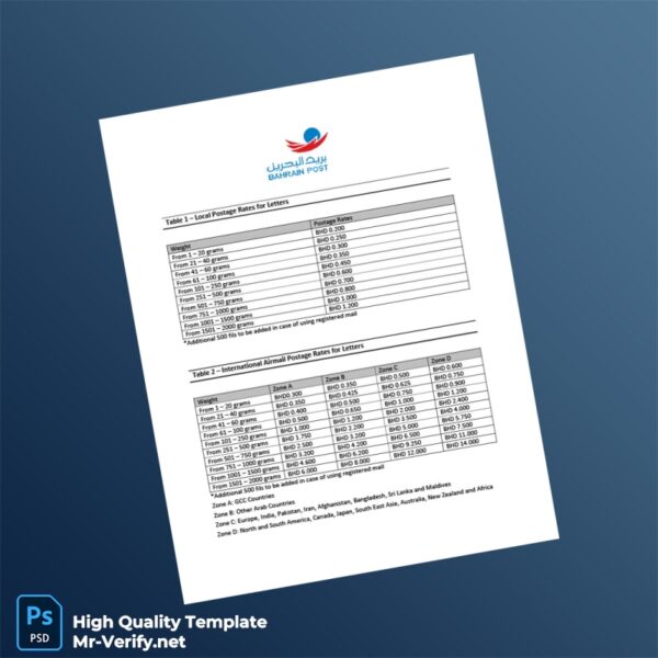 Bahrain Bahrain Post Editable Price Guide Template in Word and PDF formats 4 page