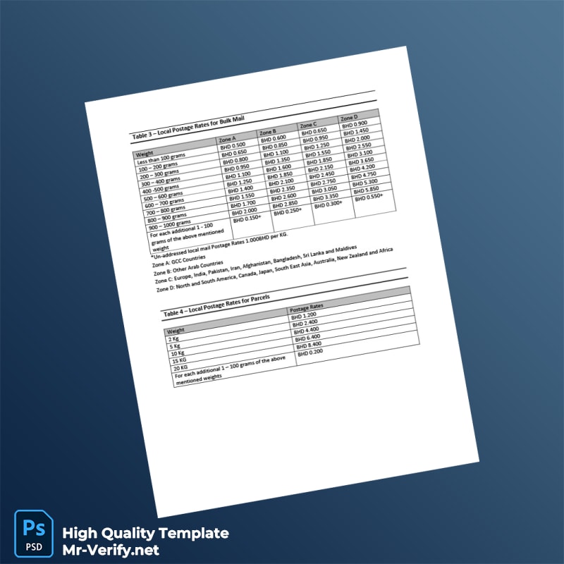 Bahrain Bahrain Post Editable Price Guide Template in Word and PDF formats 4 page Bahrain Bahrain Post Editable Price Guide Template in Word and PDF formats 4 page