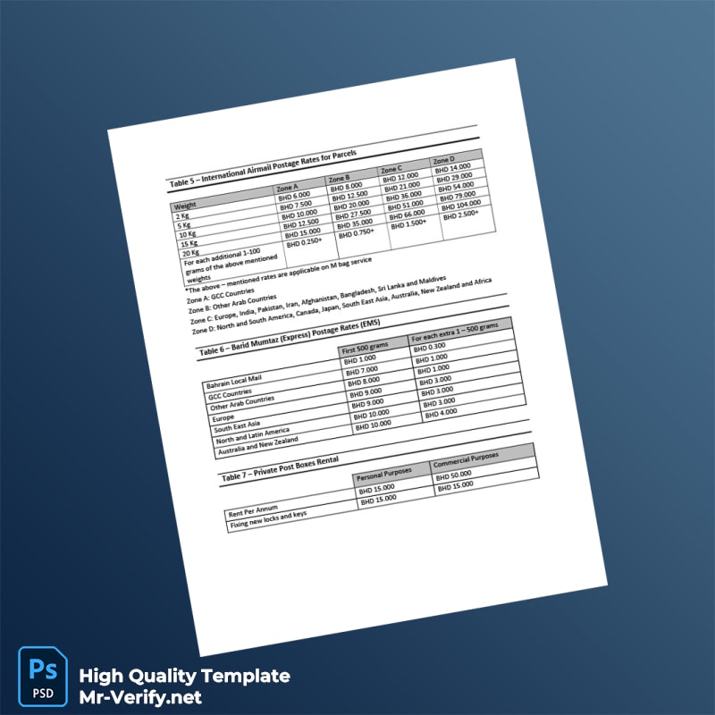 Bahrain Bahrain Post Editable Price Guide Template in Word and PDF formats 4 page Bahrain Bahrain Post Editable Price Guide Template in Word and PDF formats 4 page