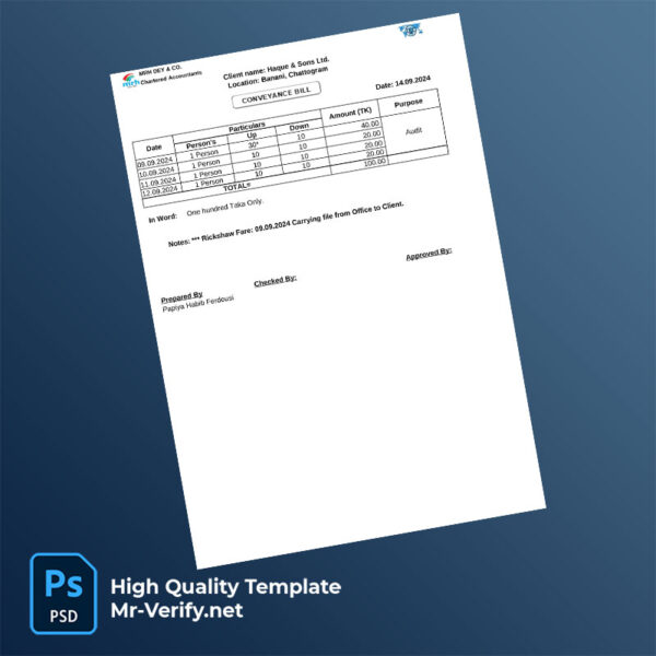 Bangladesh Haque & Sons Ltd Editable Tax Bill Template in Word and PDF formats