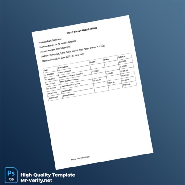 Bangladesh Account Statement Template in Word and PDF formats