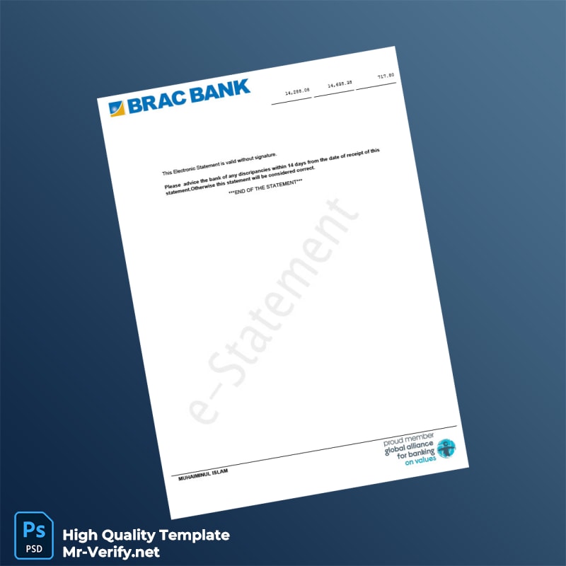 Bangladesh BRAC Bank Statement Template in Word and PDF formats 2 page Bangladesh BRAC Bank Statement Template in Word and PDF formats 2 page