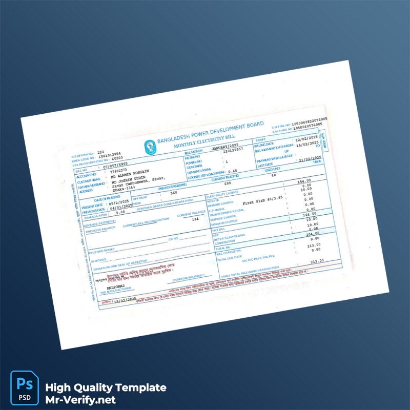 Bangladesh Bangladesh Power Development Board Editable Electricity Bill Template in Word and PDF formats Bangladesh Bangladesh Power Development Board Editable Electricity Bill Template in Word and PDF formats
