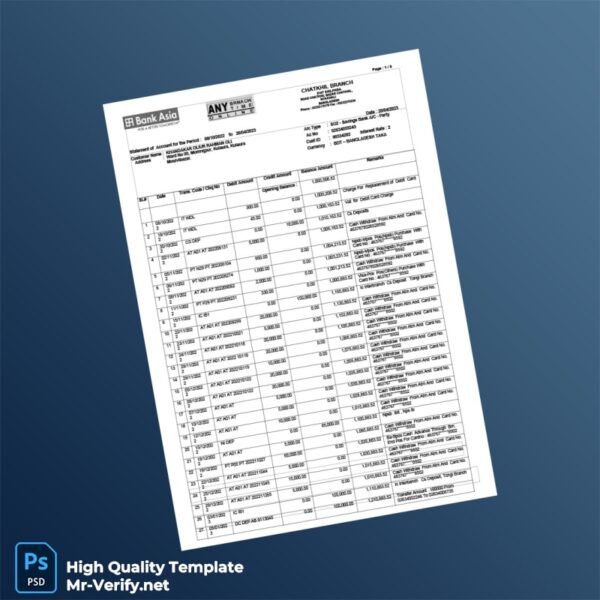 Bangladesh Bank Asia Account Statement Template in Word and PDF formats 4 page Bangladesh Bank Asia Account Statement Template in Word and PDF formats 4 page