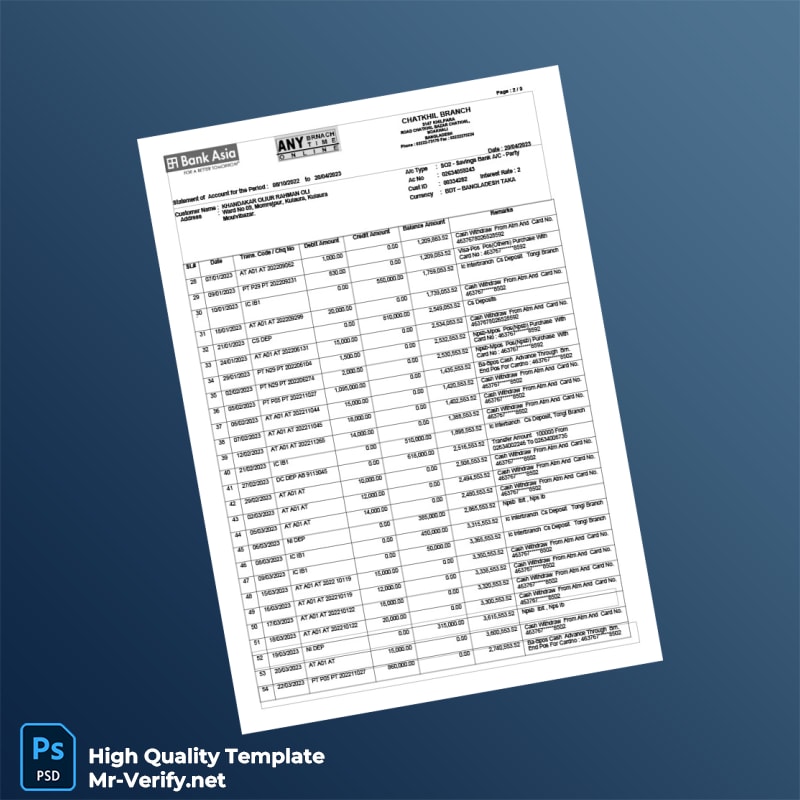 Bangladesh Bank Asia Account Statement Template in Word and PDF formats 4 page Bangladesh Bank Asia Account Statement Template in Word and PDF formats 4 page