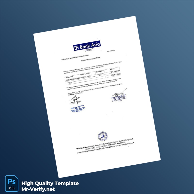 Bangladesh Bank Asia Account Statement Template in Word and PDF formats 4 page Bangladesh Bank Asia Account Statement Template in Word and PDF formats 4 page