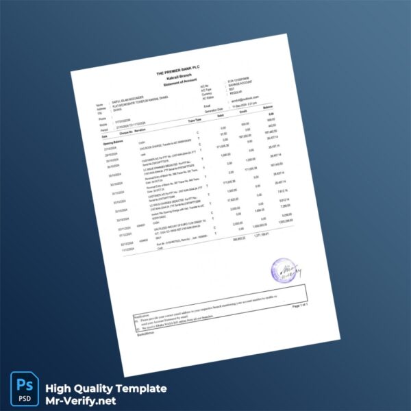 Bangladesh Bank Statement Template in Word and PDF formats
