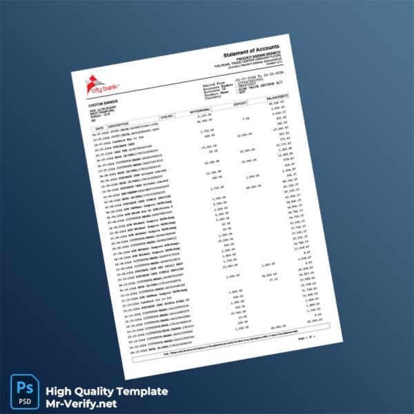 Bangladesh Choton Cite Bank Statement Template in Word and PDF formats