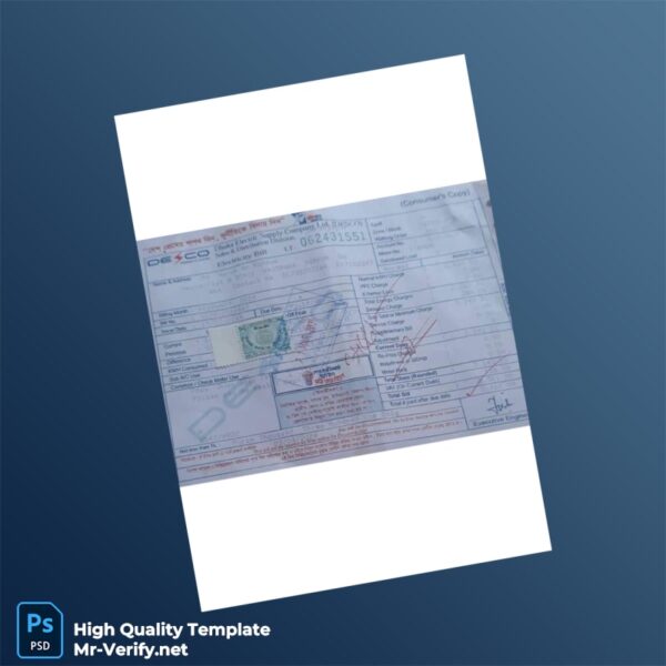 Bangladesh Dhaka Electric Supply Company Ltd Editable Electricity Bill Template in Word and PDF formats