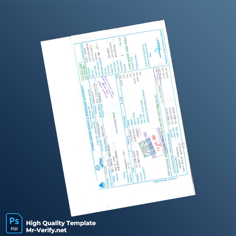 Bangladesh Dhaka Water Supply Sewerage Authority Editable Water Bill Template in Word and PDF formats Bangladesh Dhaka Water Supply Sewerage Authority Editable Water Bill Template in Word and PDF formats