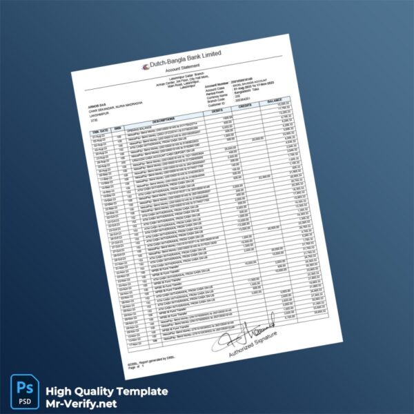 Bangladesh Dutch-Bangla Bank Limited Account Statement Template in Word and PDF formats
