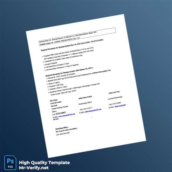Bangladesh Eastern Bank Ltd Editable Requirements To Open SF PB Template in Word and PDF formats
