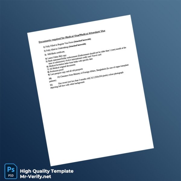 Bangladesh Editable Medical Visa Document Template in Word and PDF formats