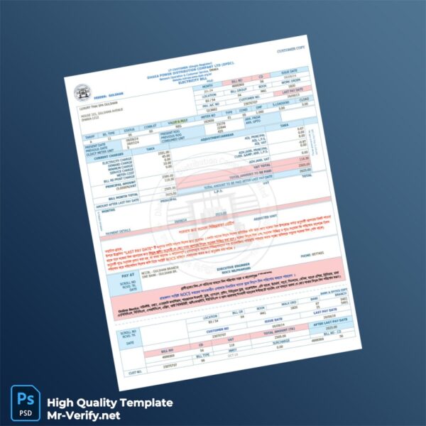 Bangladesh Editable Utility Bill Template in Word and PDF formats