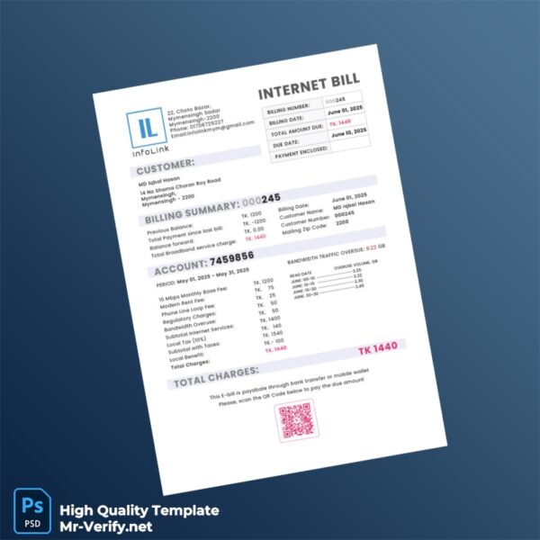 Bangladesh InfoLink Editable Utility Bill Template in Word and PDF formats