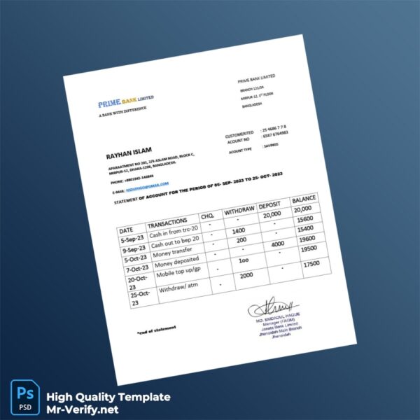 Bangladesh Janata Bank Limited Bank Statement Template in Word and PDF formats Bangladesh Janata Bank Limited Bank Statement Template in Word and PDF formats