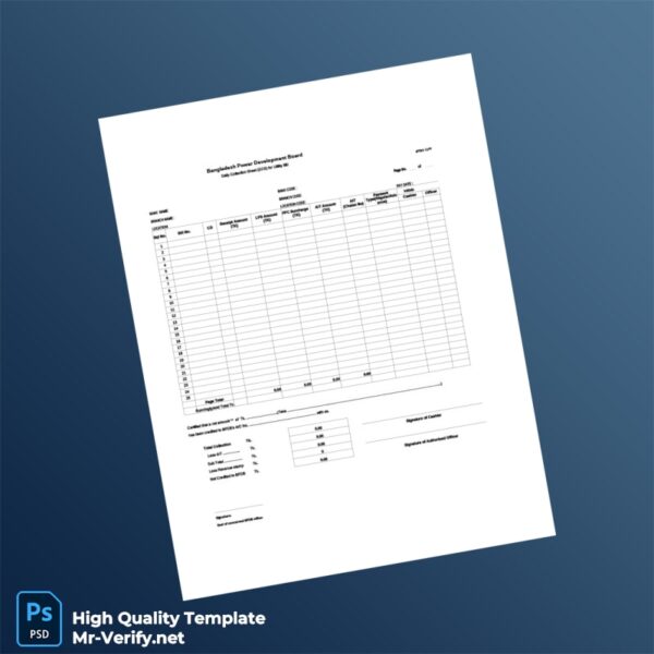 Bangladesh Power Development Board Editable Daily Collection Sheet DCS Template in Word and PDF formats
