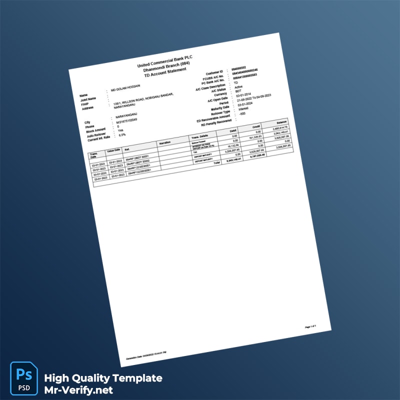 Bangladesh United Commercial Bank Bank Statement Template in Word and PDF formats Bangladesh United Commercial Bank Bank Statement Template in Word and PDF formats