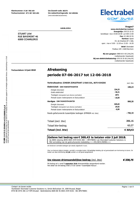 Belgium Editable Utility Bill Template in Word and PDF formats