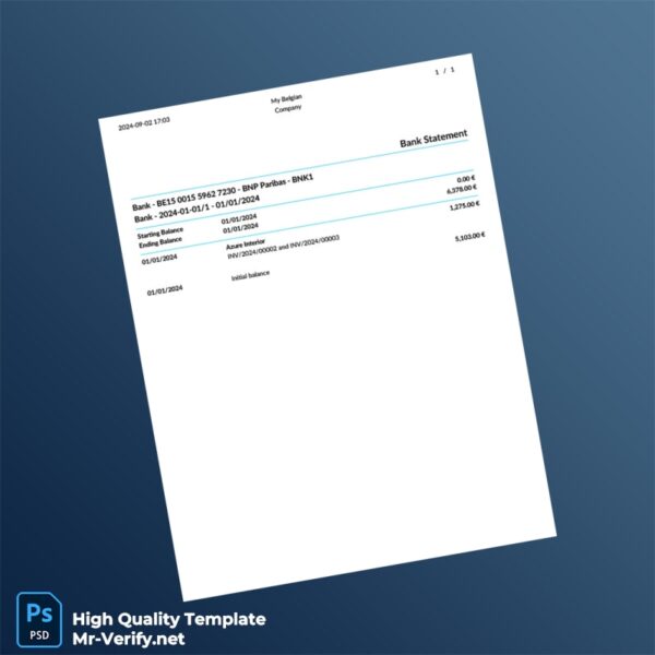 Belgium BNP Paribas Bank Statement Template in Word and PDF formats