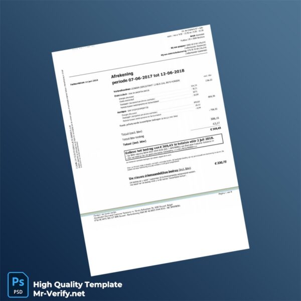 Belgium Electrabel Customer Solutions Editable Utility Bill Template in Word and PDF formats