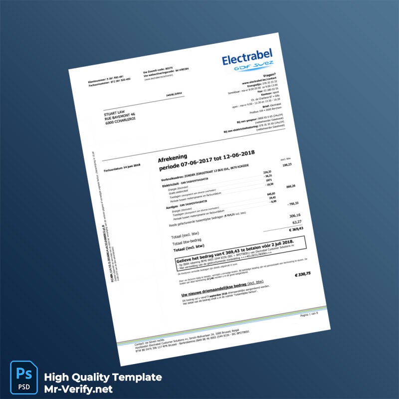 Belgium Electrabel Editable Electricity Bill Template in Word and PDF formats Belgium Electrabel Editable Electricity Bill Template in Word and PDF formats
