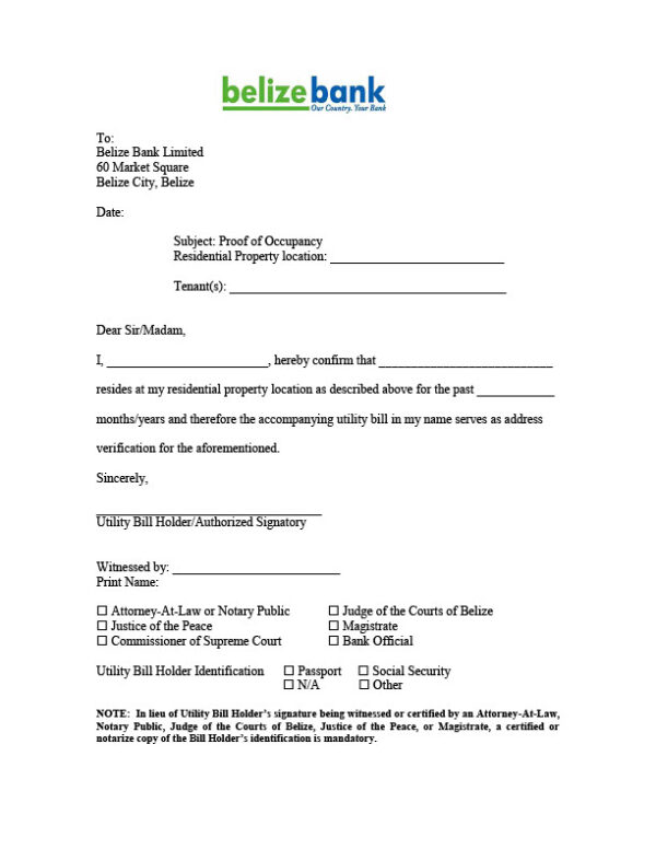 Belize Editable Address Verification Letter Template in Word and PDF formats
