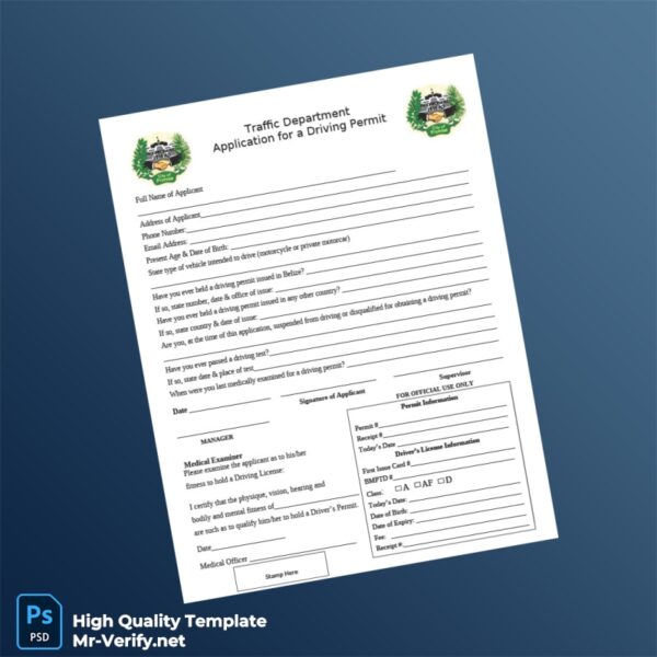 Belize Editable Application For Permit Template in Word and PDF formats 2 page