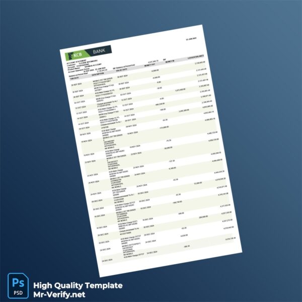 Burundi KCB Bank Statement Template in Word and PDF formats 2 page