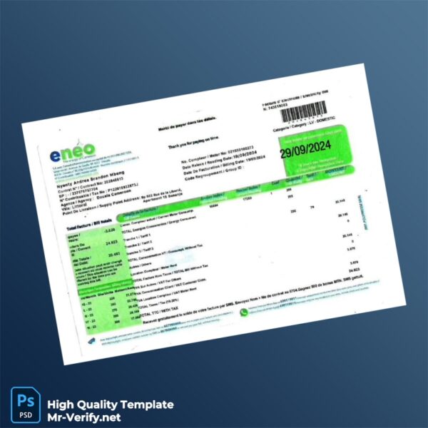 Cameroon Editable Utility Bill Template in Word and PDF formats