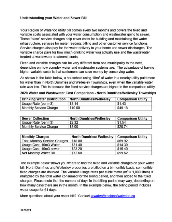 Canada Region of Waterloo Editable Water Bill Template in Word and PDF formats 2 page