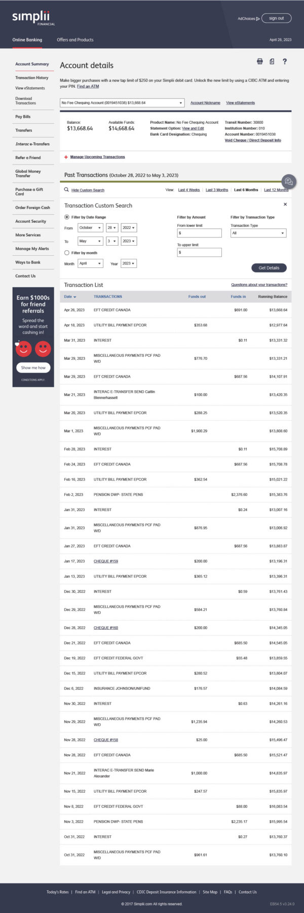 Canada Simplii Financial Editable Deposit Account Details Template in Word and PDF formats