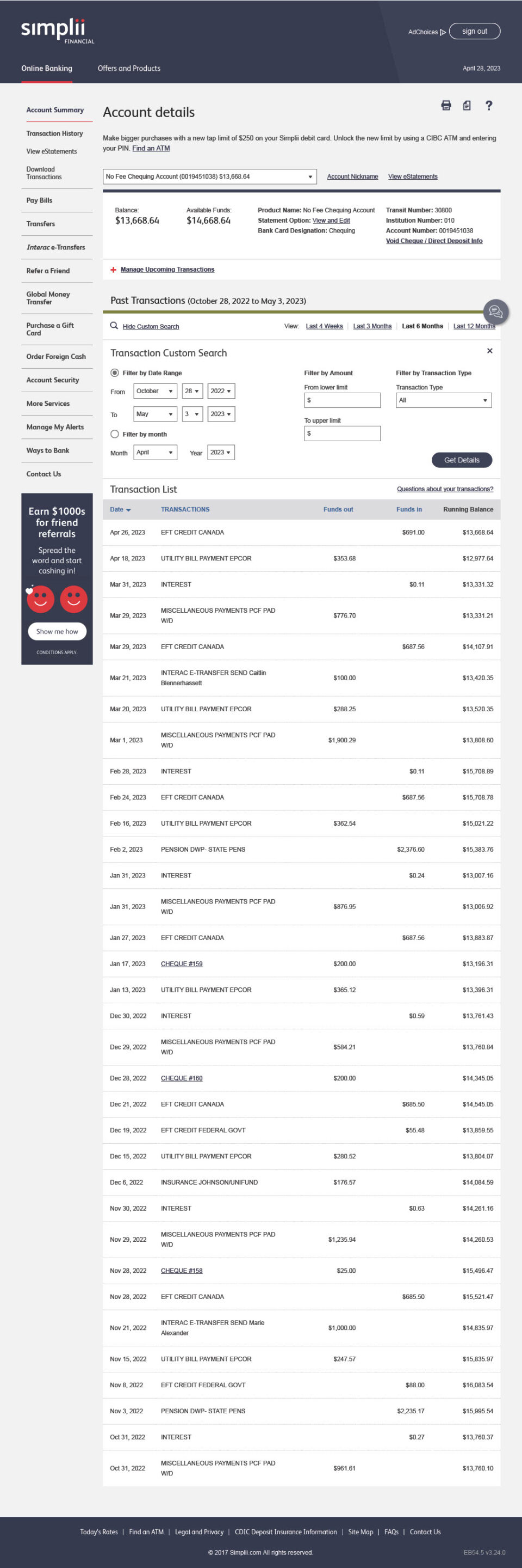 Canada Simplii Financial Editable Deposit Account Details Template in Word and PDF formats
