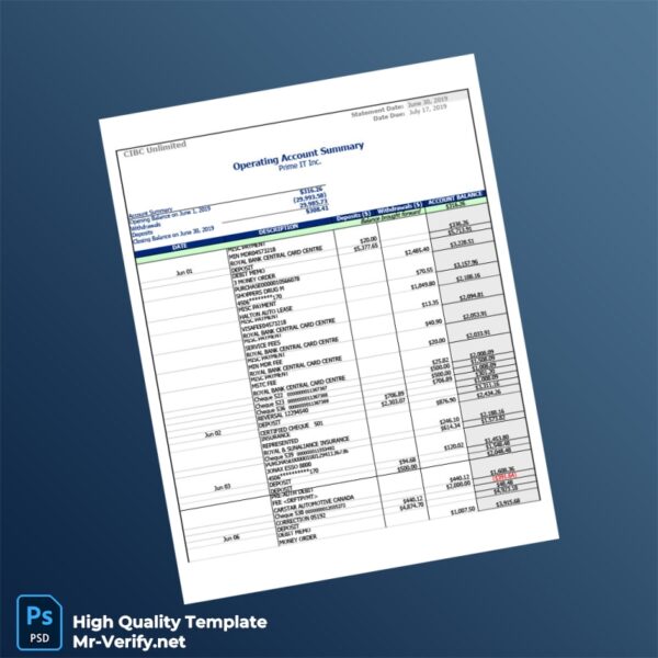 Canada CIBC Business Account Statement Template in Word and PDF formats 4 page