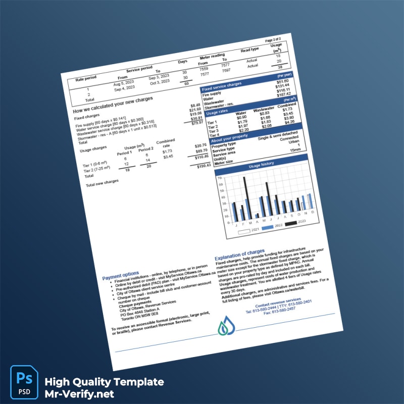 Canada City of Ottawa Editable Water Bill Template in Word and PDF formats 2 page Canada City of Ottawa Editable Water Bill Template in Word and PDF formats 2 page