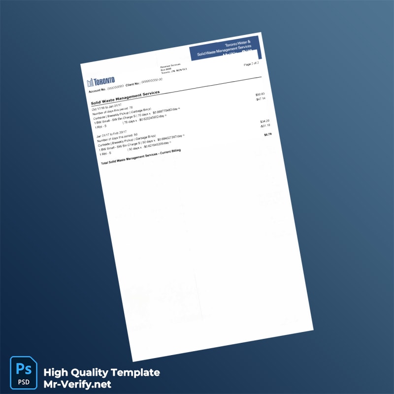 Canada City of Toronto Editable Utility Account Guide Template in Word and PDF formats 3 page Canada City of Toronto Editable Utility Account Guide Template in Word and PDF formats 3 page