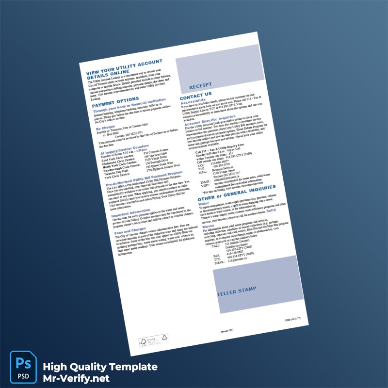 Canada City of Toronto Editable Utility Account Guide Template in Word and PDF formats 3 page Canada City of Toronto Editable Utility Account Guide Template in Word and PDF formats 3 page