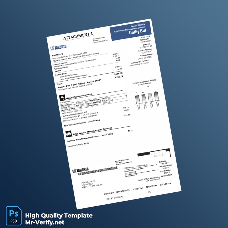 Canada City of Toronto Editable Utility Account Guide Template in Word and PDF formats 3 page Canada City of Toronto Editable Utility Account Guide Template in Word and PDF formats 3 page