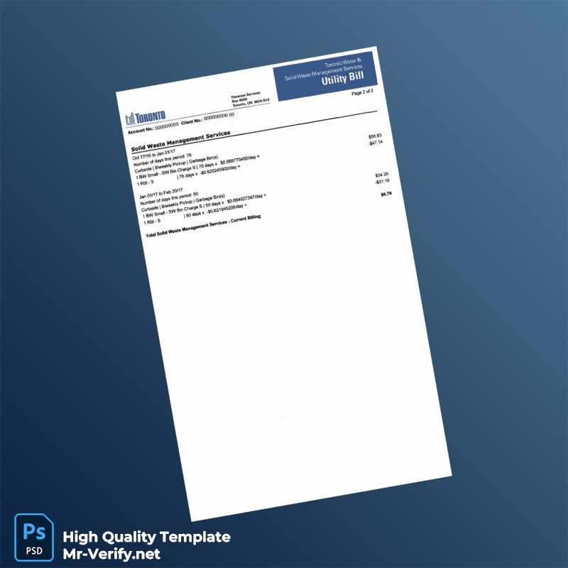 Canada City of Toronto Editable Water Bill Template in Word and PDF formats 3 page Canada City of Toronto Editable Water Bill Template in Word and PDF formats 3 page