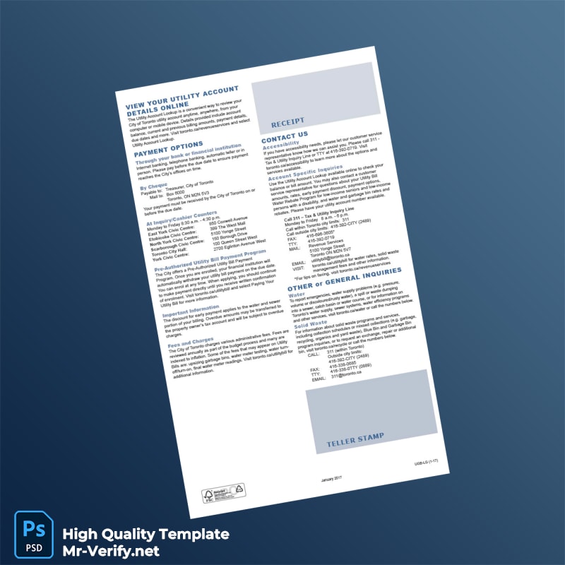 Canada City of Toronto Editable Water Bill Template in Word and PDF formats 3 page Canada City of Toronto Editable Water Bill Template in Word and PDF formats 3 page