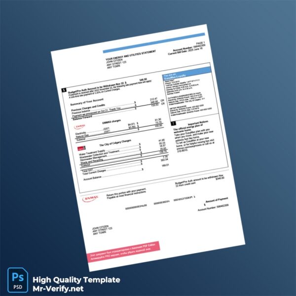Canada ENMAX Editable Utility Bill Template in Word and PDF formats
